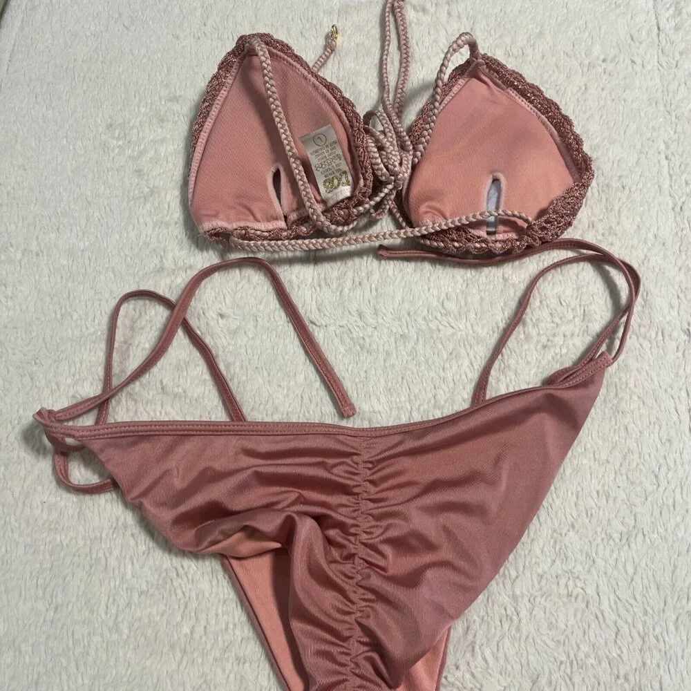 DOB Bacha Coral Bikini Peach Pink Rose Coral Size Large - Picture 4 of 7